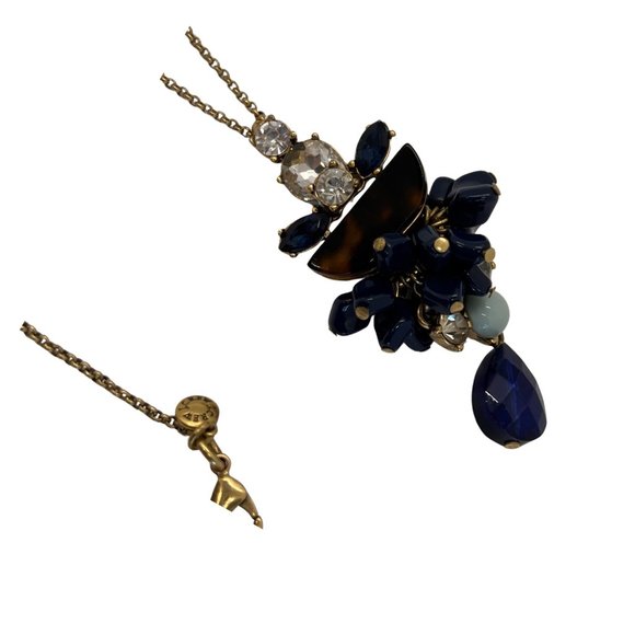 J. Crew Navy Blue Tortoise Shell Rhinestone Necklace - Picture 4 of 6